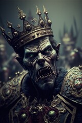 Zombie Kings Wearing Crown During the Undead Uprising. Generative AI.