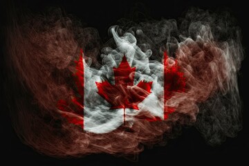 Flag of Canada. Smoke in the form of  the Canadian national flag. Generative AI.