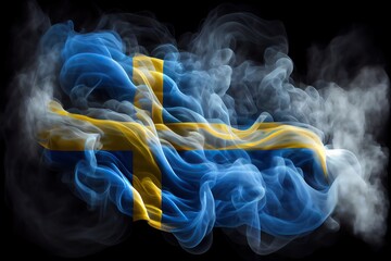 Flag of Sweden. Smoke in the form of  the Swedish national flag. Generative AI.