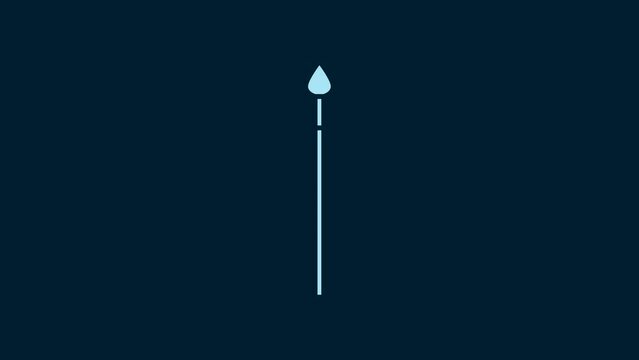 White Medieval spear icon isolated on blue background. Medieval weapon. 4K Video motion graphic animation