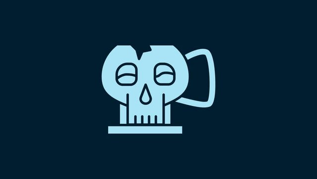 White Cup from the skull icon isolated on blue background. 4K Video motion graphic animation