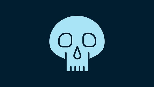 White Skull icon isolated on blue background. 4K Video motion graphic animation