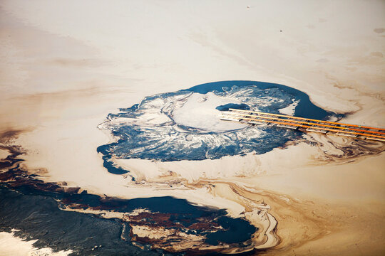 The tailings pond at the Syncrude mine north of Fort McMurray, Alberta, Canada.