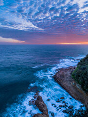 Aerial sunrise seacape with clouds and colour