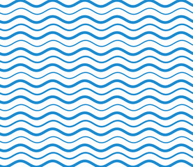 Waves Horizontal Repeat Pattern. Blue sea wavy line pattern
