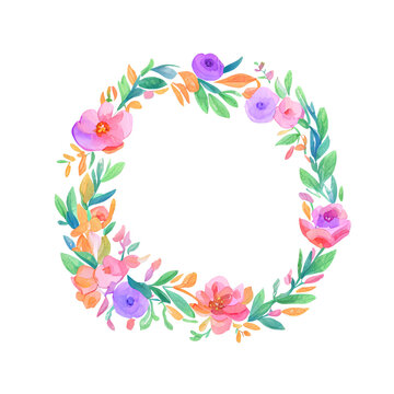 recommend clip art: watercolor floral wreath frame with flowers and leaves