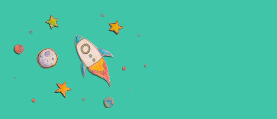 Space exploration theme with rocket and star drawings