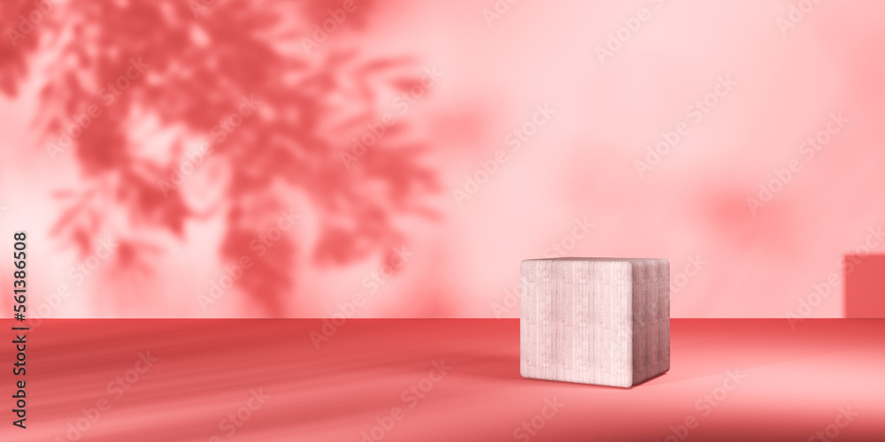 Poster wooden cube blocks in a room with shadow of trees - 3d render