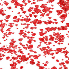 Red Diamonds drifting down like confetti, partly blurred on transparent background (3D Rendering)