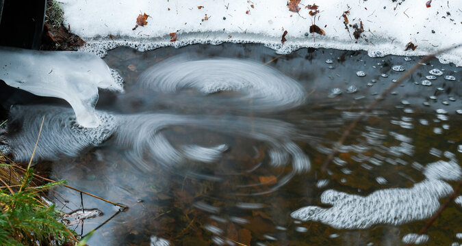 Swirls on a stream in winter