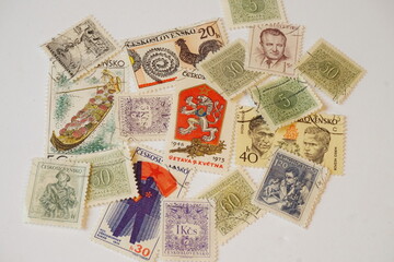 Cancelled Czechoslovakian Postage Stamps as Wallpaper