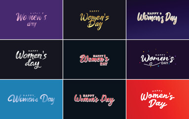 International Women's Day vector hand-written typography background with a gradient color scheme