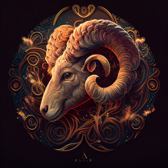 aries, aries sign, zodiac, cosmos, realistic illustration, animal, ai generated
