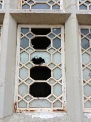 Old broken glass window