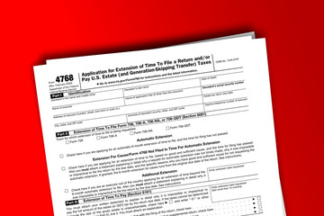 Form 4768 documentation published IRS USA 44168. American tax document on colored