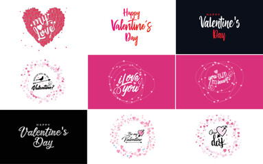 Happy Valentine's Day greeting card template with a romantic theme and a red color scheme
