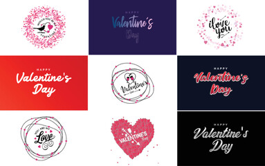 Vector illustration of a heart-shaped wreath with Happy Valentine's Day text