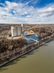 Aerial photo of a Old Grain Silo on the river