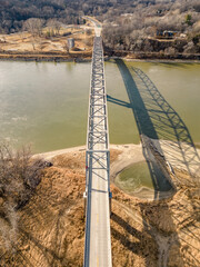 Aerial Top Down View of the Brownville Bridge over the Missouri River