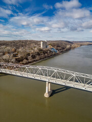 Aerial Vertical Shot of the Historic Brownville Bridge over the Missouri River on the Nebraska River