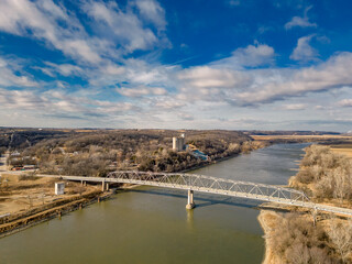 Aerial Photo Historic Brownville Bridge over the Missouri River on the Nebraska River