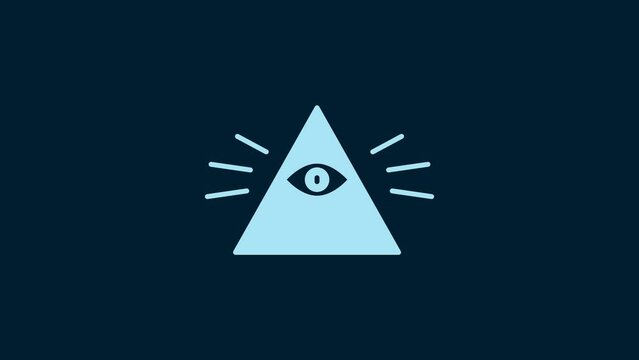 White Masons symbol All-seeing eye of God icon isolated on blue background. The eye of Providence in the triangle. 4K Video motion graphic animation