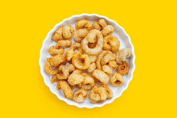Crispy pork rinds or pork snack.