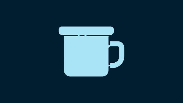 White Camping metal mug icon isolated on blue background. 4K Video motion graphic animation