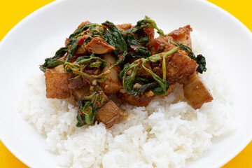 Stir fried crispy pork with holy basil