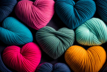 Beautiful colorful abstract wool hearts background, happy mood.	