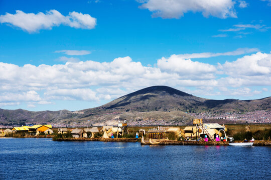 Totora boat on the Titicaca lake near Puno, Peru
