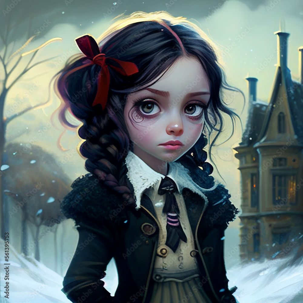 Wall mural cute cartoon goth girl in winter. generative ai.	