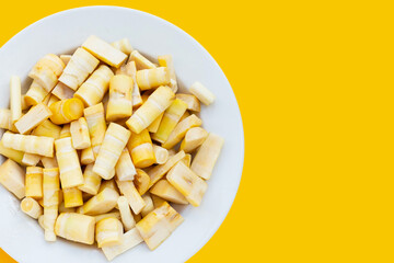 Bamboo shoots on yellow background.