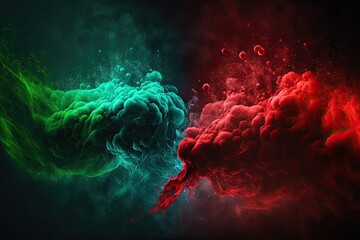green and red smoke with shiny glitter particles abstract background 2