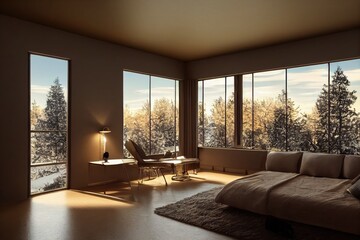 Cozy Modern Bedroom in Winter Made with Generative AI