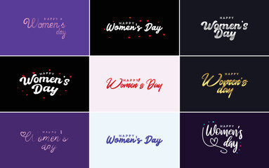 Set of Happy Woman's Day handwritten lettering. suitable for use in greeting or invitation cards. festive tags. and posters modern calligraphy collection on a white background