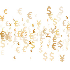 Euro dollar pound yen gold signs scatter money vector design. Deposit concept. Currency tokens