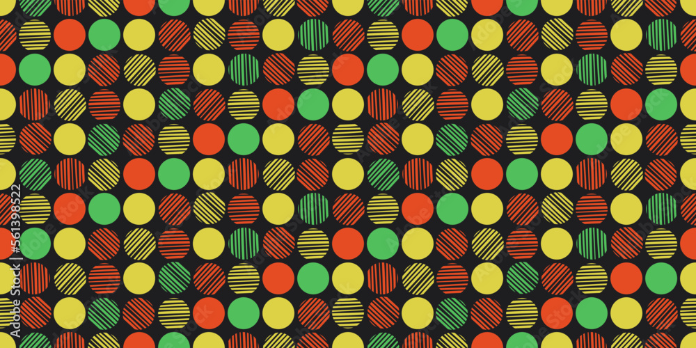 Poster Colored mosaic circles. Seamless pattern for print and surface decoration. Drawing from the same and colored circles.