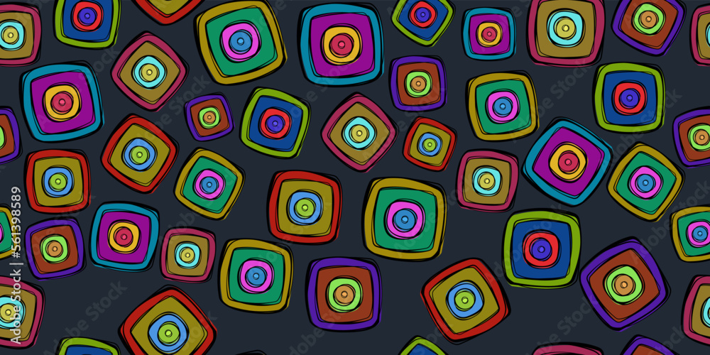 Poster Colored square shapes drawn by hand. Seamless pattern for print and surface decoration. A pattern of identical square shapes drawn.