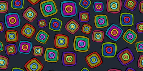 Colored square shapes drawn by hand. Seamless pattern for print and surface decoration. A pattern of identical square shapes drawn.
