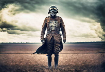 Fototapeta premium WWI retrofuturistic soldier - generative ai