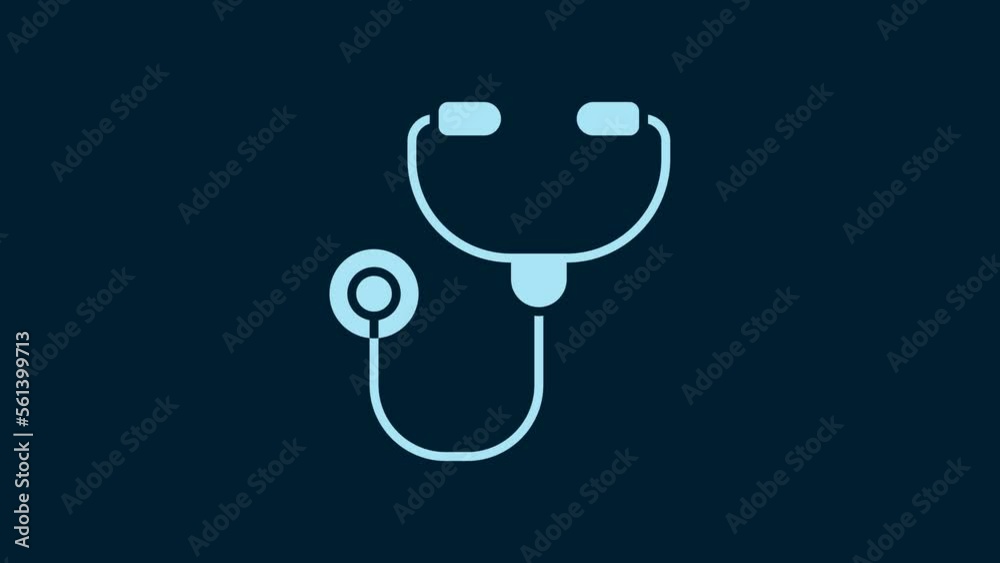 Sticker white stethoscope medical instrument icon isolated on blue background. 4k video motion graphic anima