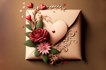Generative AI valentine's envelope sealed with a heart