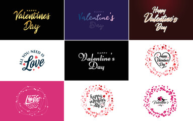 Happy Valentine's Day typography design with a heart-shaped wreath and a watercolor texture