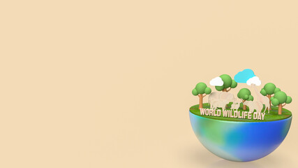 The animal and text for world wildlife day concept 3d rendering