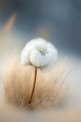 white cottongrass flower in the snow, generative ai