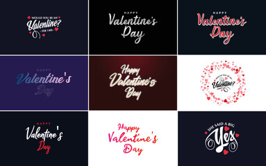Fototapeta na wymiar Happy Valentine's Day typography design with a heart-shaped wreath and a gradient color scheme