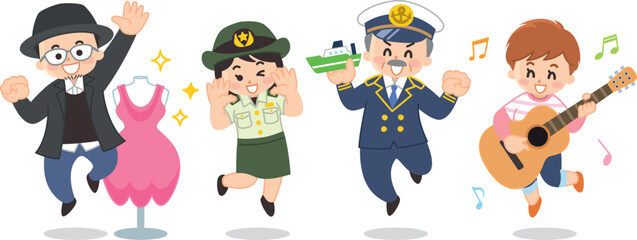 働く人々　ファッションデザイナー　陸上自衛官　船長　ミュージシャン