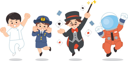 働く人々　看護師　婦人警官　マジシャン　宇宙飛行士　マッサージ師