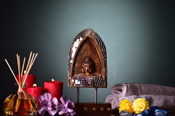 Handcrafted buddha showpiece for home decor style with diffuser and candles